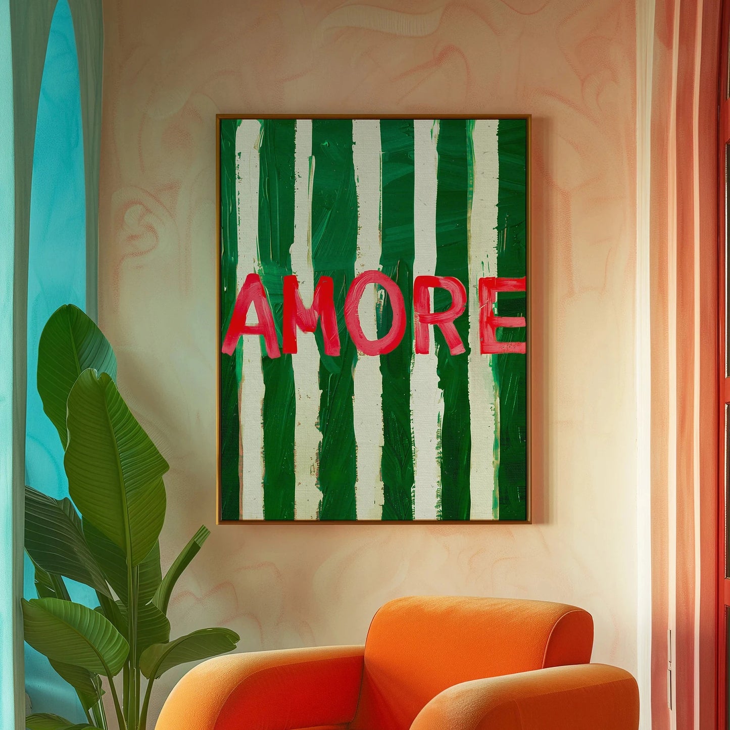 Amore Green Striped Canvas Printing